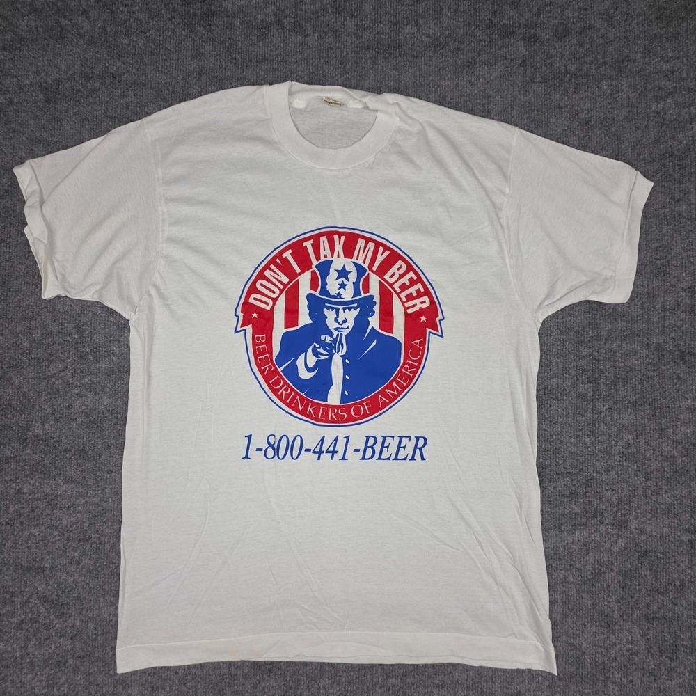 Vintage Graphic T-Shirt Funny Beer Shirt Men's XL White Screen Stars USA Single